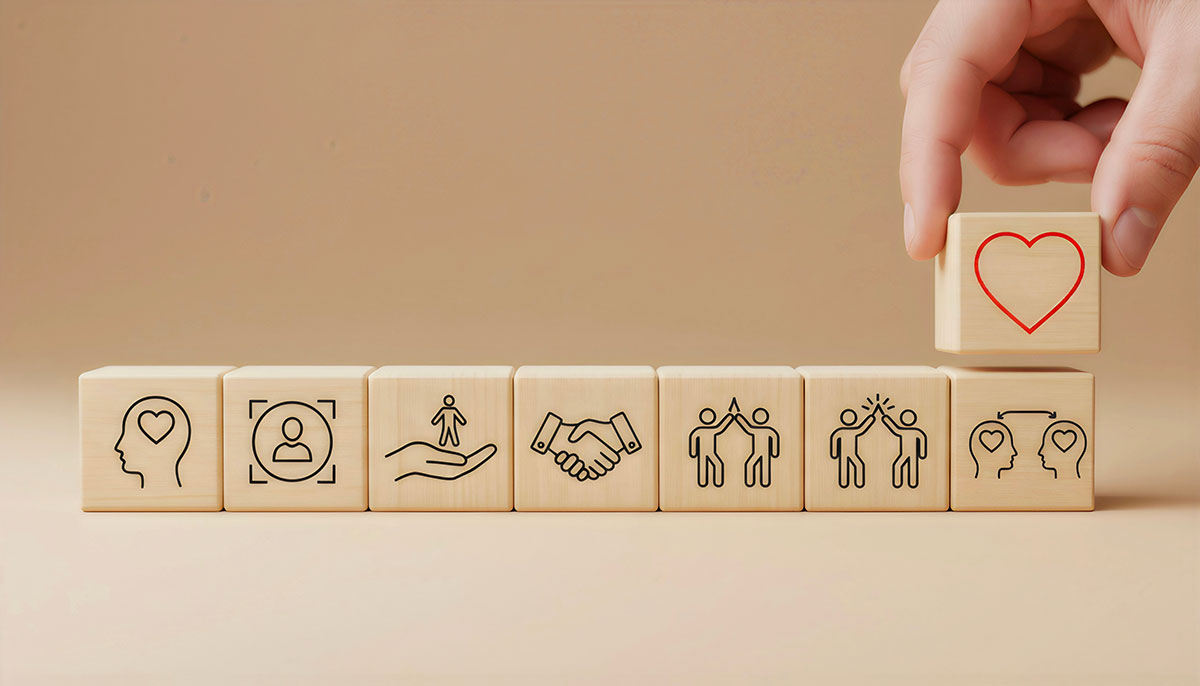 philanthropy icons on wooden blocks